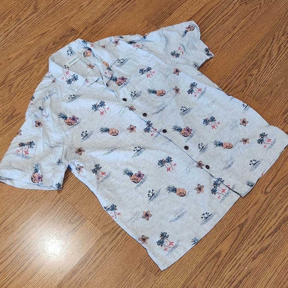 Caribbean Mens Button Up Shirt Cream Size XL - Picture 2 of 7